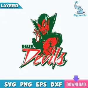 funnyquotes_1157.jpg Delta Devils mascot logo with devil character holding flame and DELTA Devils lettering