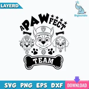 funnyquotes_1472.jpg Black line-art badge with three cartoon dog heads under arched APAWFECT lettering and a TEAM banner