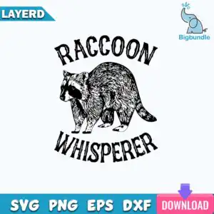 funnyquotes_1569.jpg Black and white vintage-style badge with a raccoon, its tail and arched RACCOON WHISPERER lettering