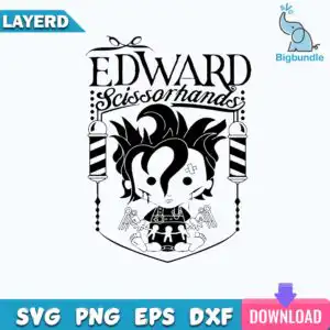 funnyquotes_276.jpg Chibi baby Edward Scissorhands SVG with scissor hands inside shield badge and EDWARD lettering