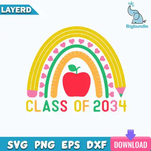 Class Of 2034 Grow With Me Kindergarten Svg, Rainbown Svg