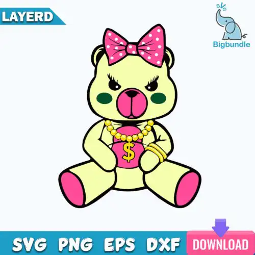 Female Gangster Teddy Bear Made Of Money Svg, Funny Svg