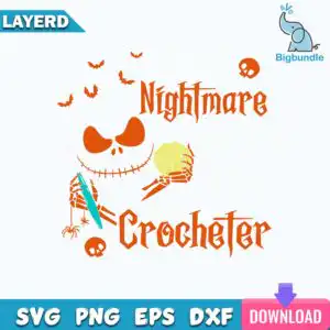 funnyquotes_887.jpg Halloween skeleton crocheter holding teal hook and pale yellow yarn with Nightmare Crocheter text