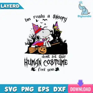 funnyquotes_904.jpg Cartoon beagle dog dressed as witch with purple hat and lettering I'm Realy A Snoopy