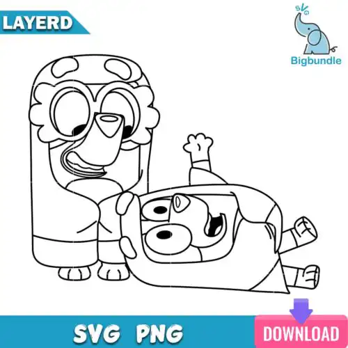 Granny rita and janet outline svg, bluey svg, digital download.