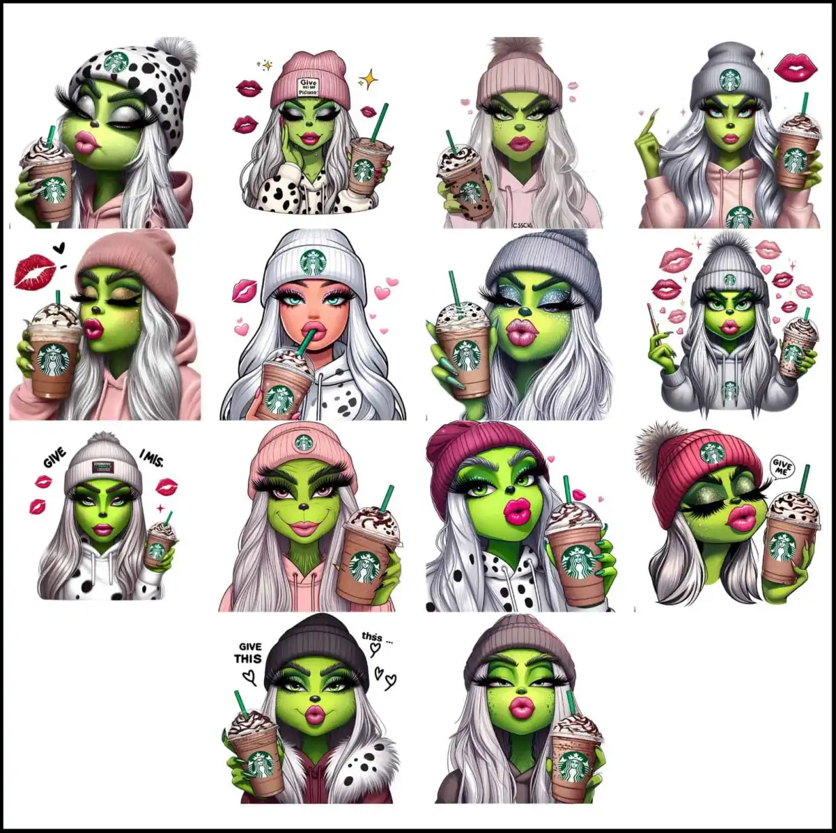 grinchgirlkiss.jpg Grinch girl png bundle, cute grinch bundle