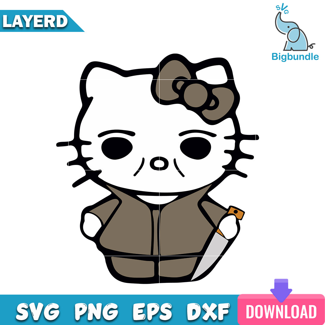 Hello Kitty Michael Myers halloween, halloween png, svg, eps, dxf, Digital download.