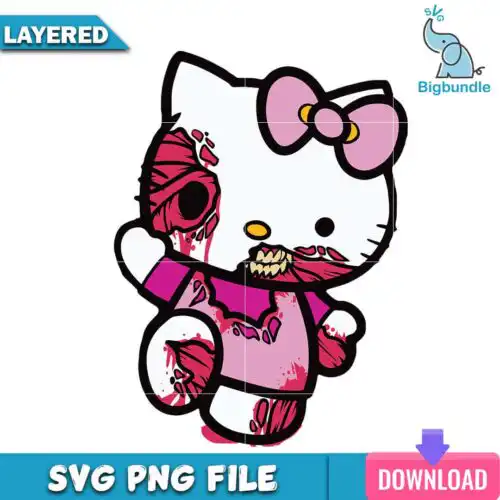 Zombie Hello Kitty, halloween png, svg, Digital download.