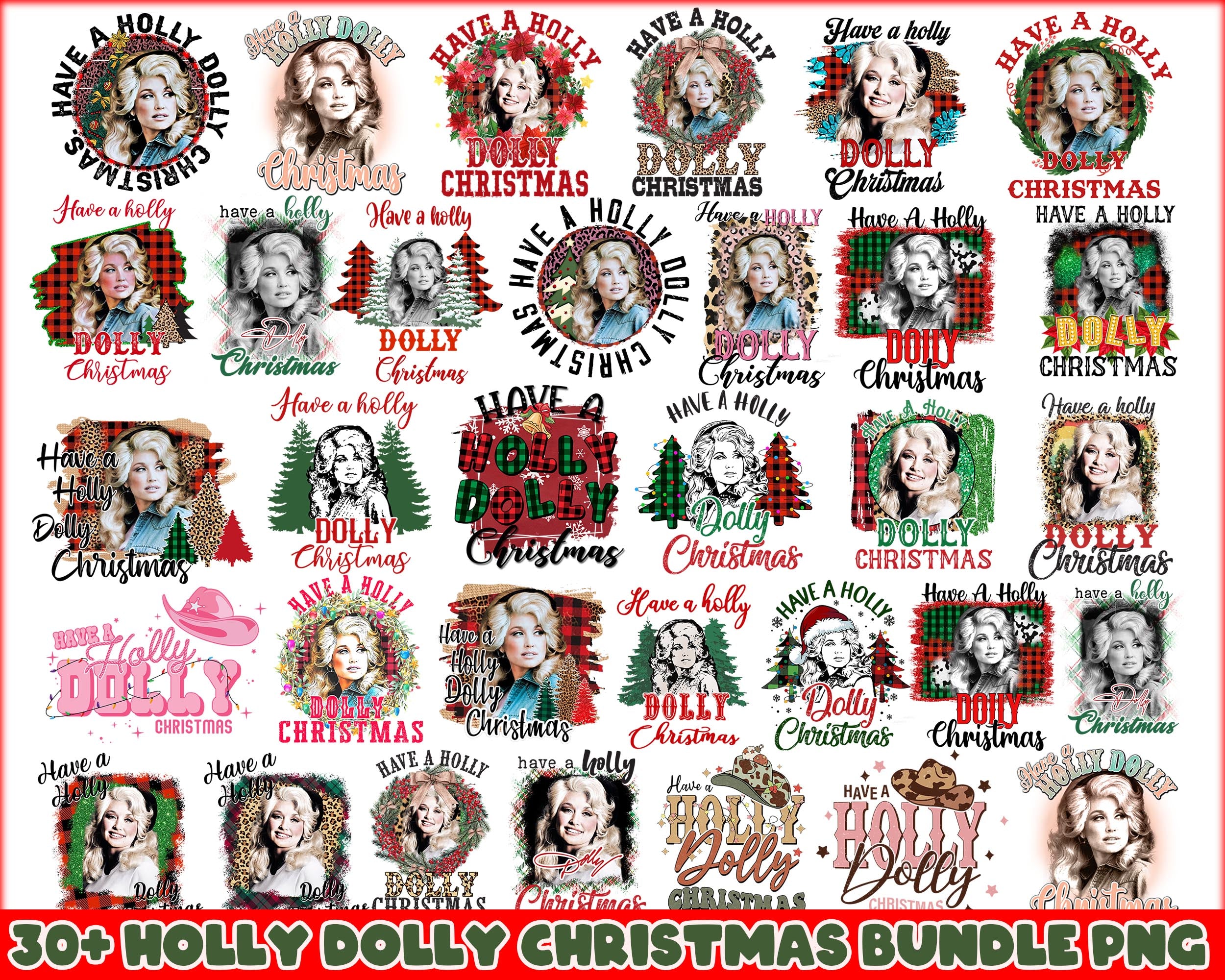 30+ Holly Dolly Christmas PNG Bundle, Dolly Parton Png, Country Music Lover, Christmas Gifts, Vintage Design CRM29112204