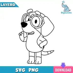 honeyoutlineblueysvg.jpg Outline line art of cartoon anthropomorphic dachshund dog wearing large round glasses with floppy ears and raised paw