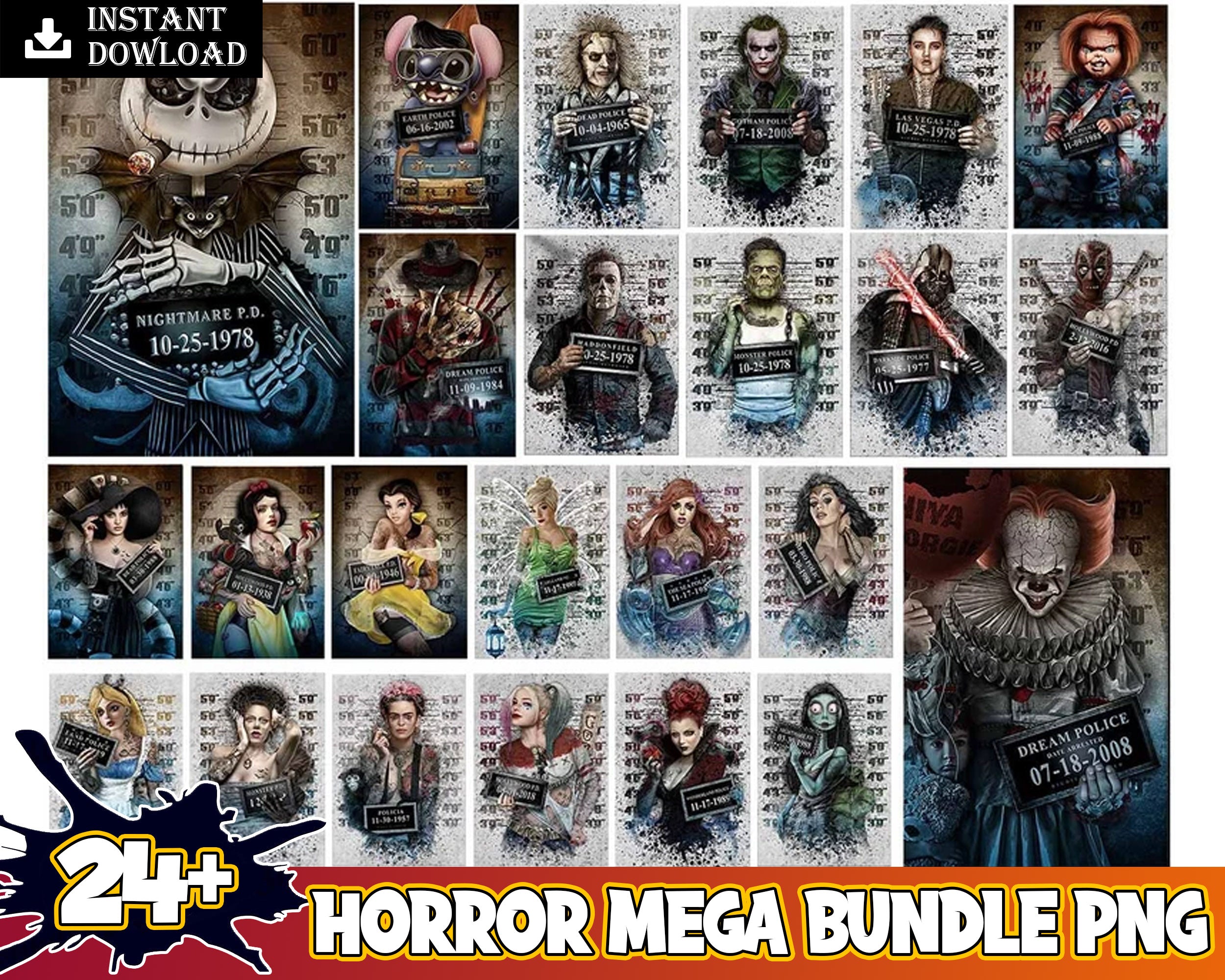 24 Horror Movies PNG Bundle, Horror Only png bundle, Digital download.