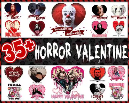 35+ Horror Valentine PNG Bundle, Valentine Horror Movie Png, Valentine's horror characters Png, Instant Download