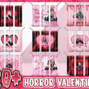 horrorvalentinetumbler.jpg Horror valentine PNG bundle with pink hearts, knife silhouettes and NO YOU HANG UP lettering