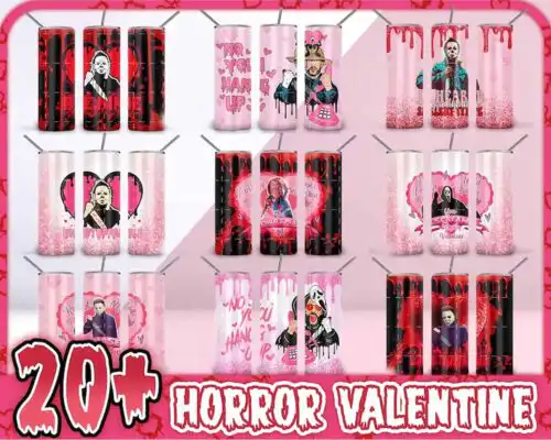 20+ Horror Valentine Tumbler Png Bundle, Valentine Ghost Face Png 20oz, Valentine Killer Movie Tumbler, 20 oz Skinny Tumbler Design