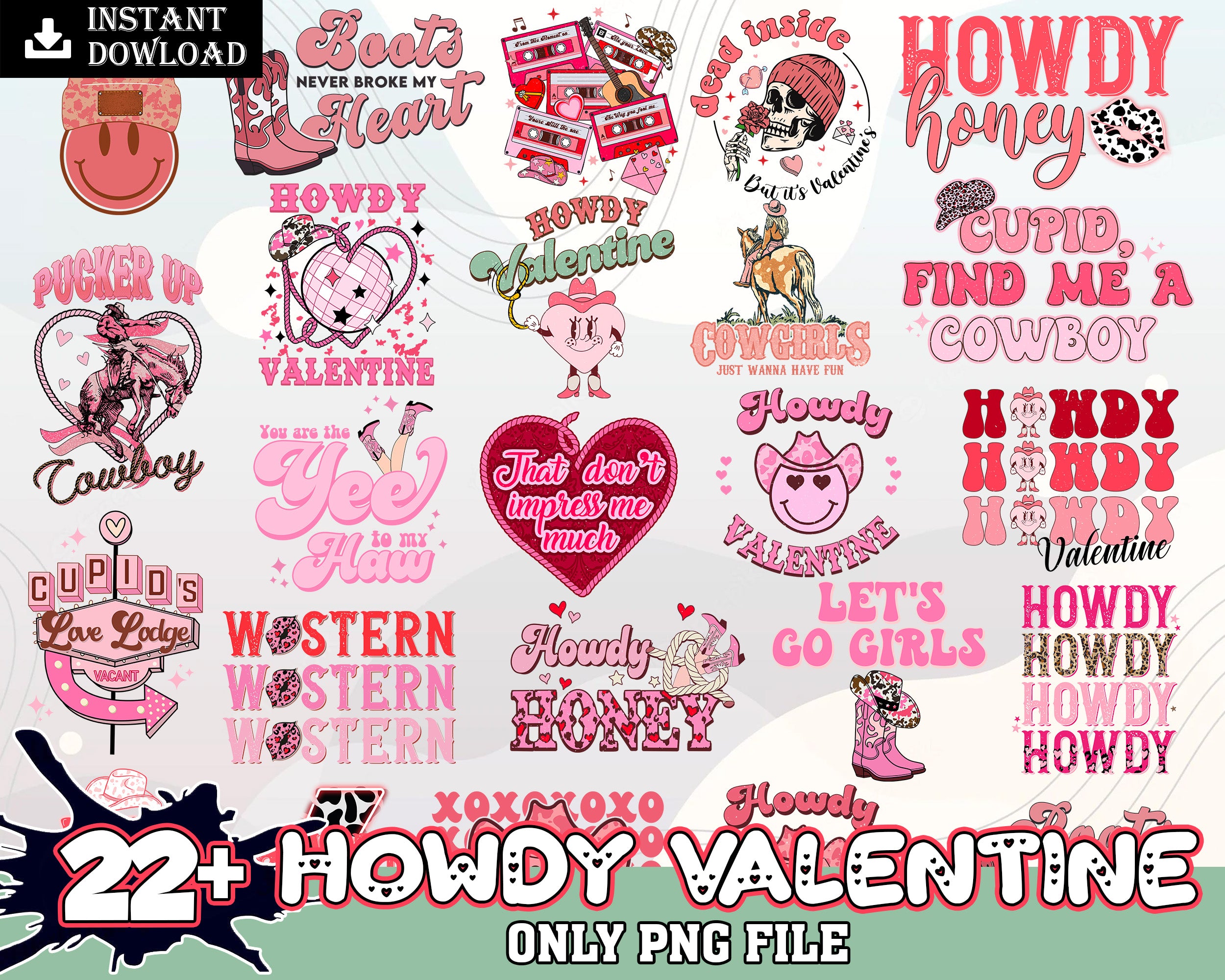 22+ Howdy Valentine bundle, Valentine's day PNG, Valentine sublimation Design Digital Download
