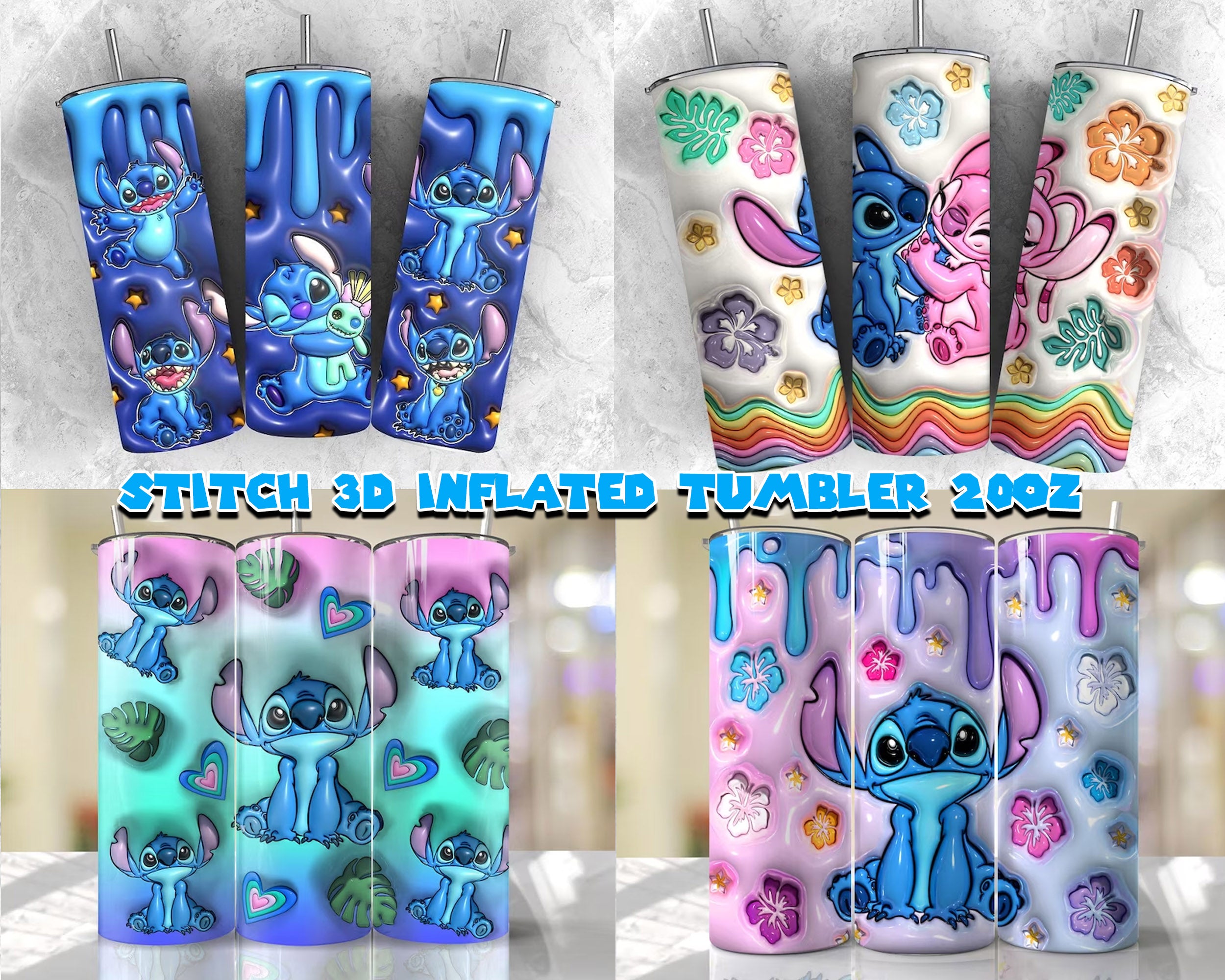 Stitch Inflated Cartoon 3D Tumbler Design  - Instant download