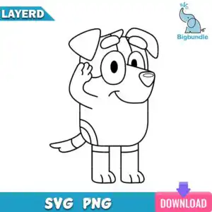jackarmyoutlineblueysvg.jpg Black outline cartoon puppy dog saluting with floppy ears on white background