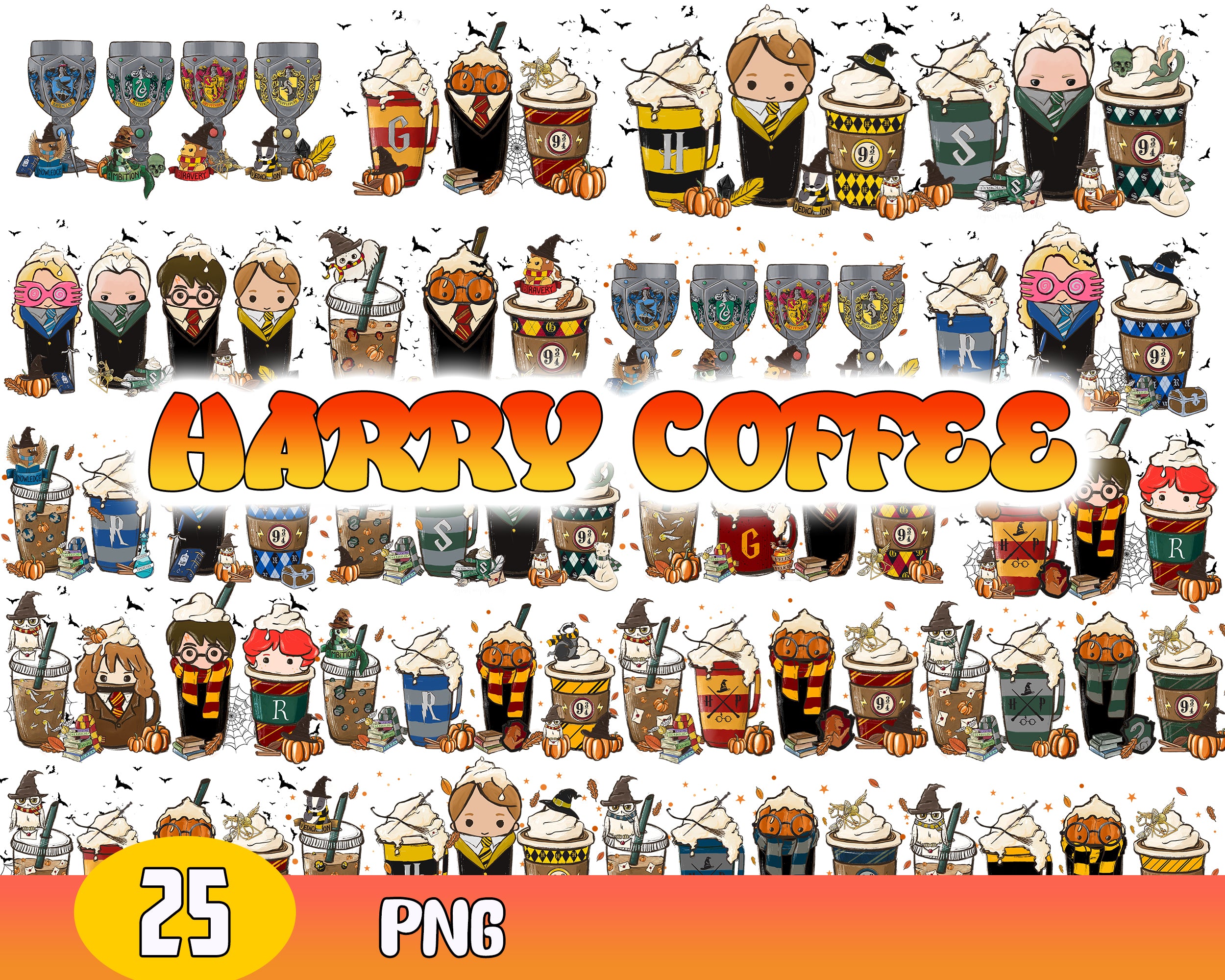 Harry coffee PNG bundle, Harry potter coffee digital bundle, Hogwards designs bundle in PNG formats, Digital files