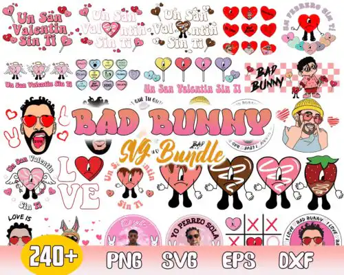 240+ Bad bunny Valentines bundle, Valentine SVG PNG, eps dxf Design - Digital Download