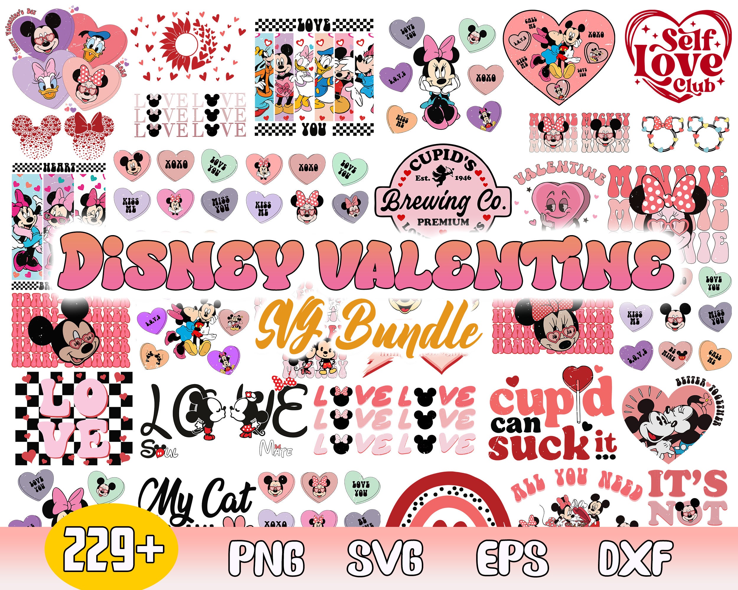 Version 2 - 225 Disney Valentines Day bundle, Valentines Mickey, Valentines svg png eps dxf Designs