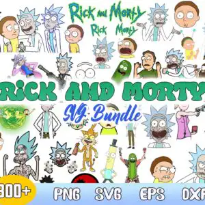 mgb2254.jpg Rick and Morty cartoon clipart collage with spiky scientist and portal swirl on white