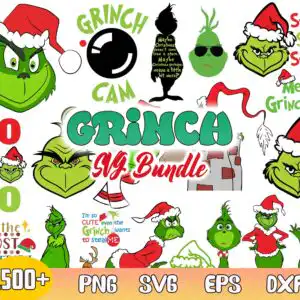 mgb2343.jpg Green furry holiday creature with Santa hat bundle in cartoon flat style