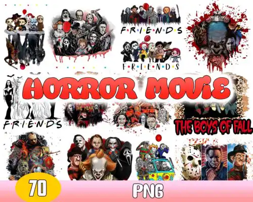 Ver 2.0 - 70+ Horror Movies Characters PNG Bundle, Horror designs for cricut, Bundle png, Digital download.