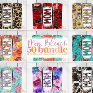 MOM text tumbler wrap with leopard print, cow print, roses and sunflowers