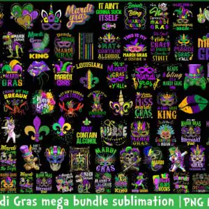 mardigrasbundle5.99.jpg Mardi Gras preview sheet with masks, fleur-de-lis and funny quotes on black background