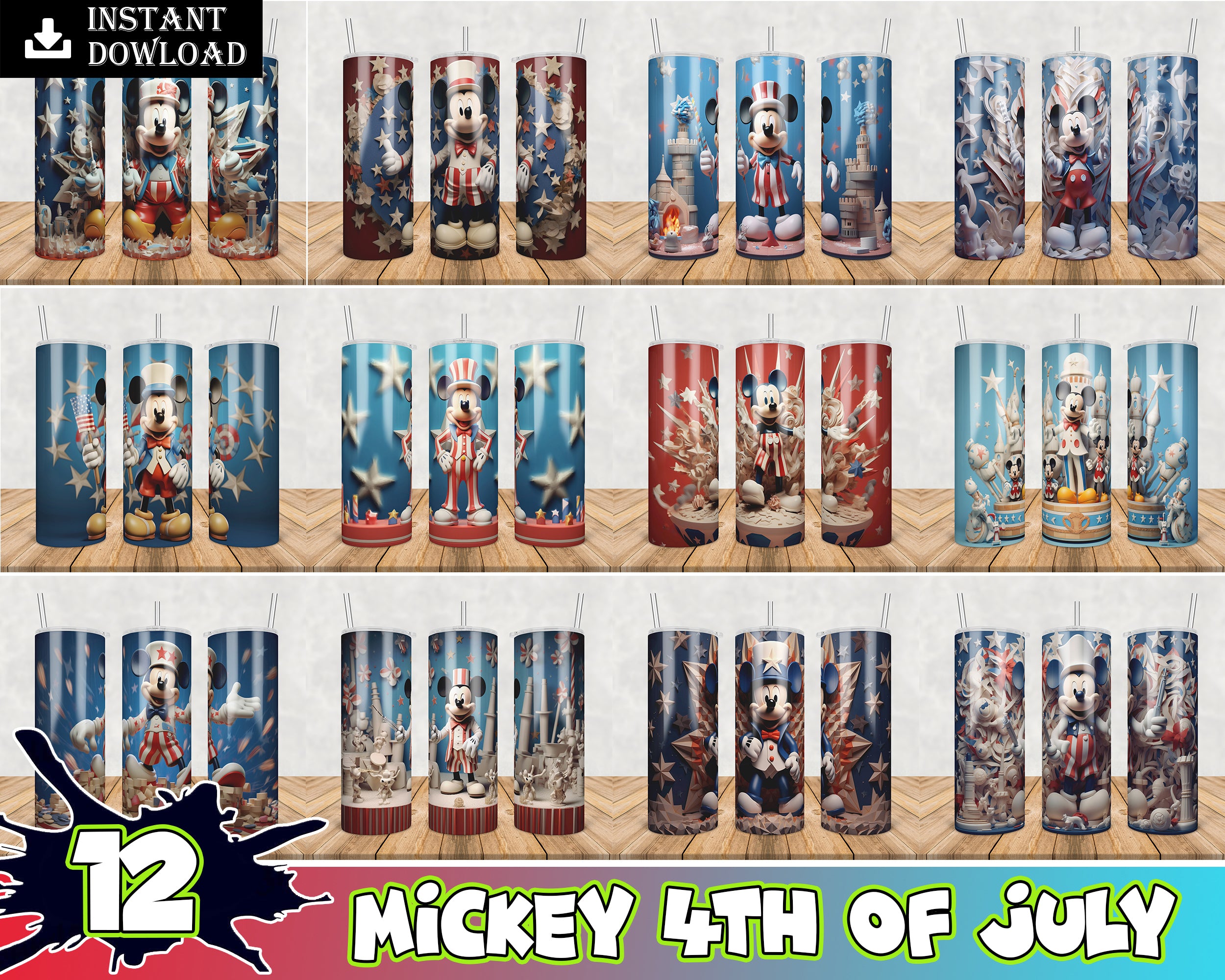 3D Mickey 4th of July Tumbler - Digital Download