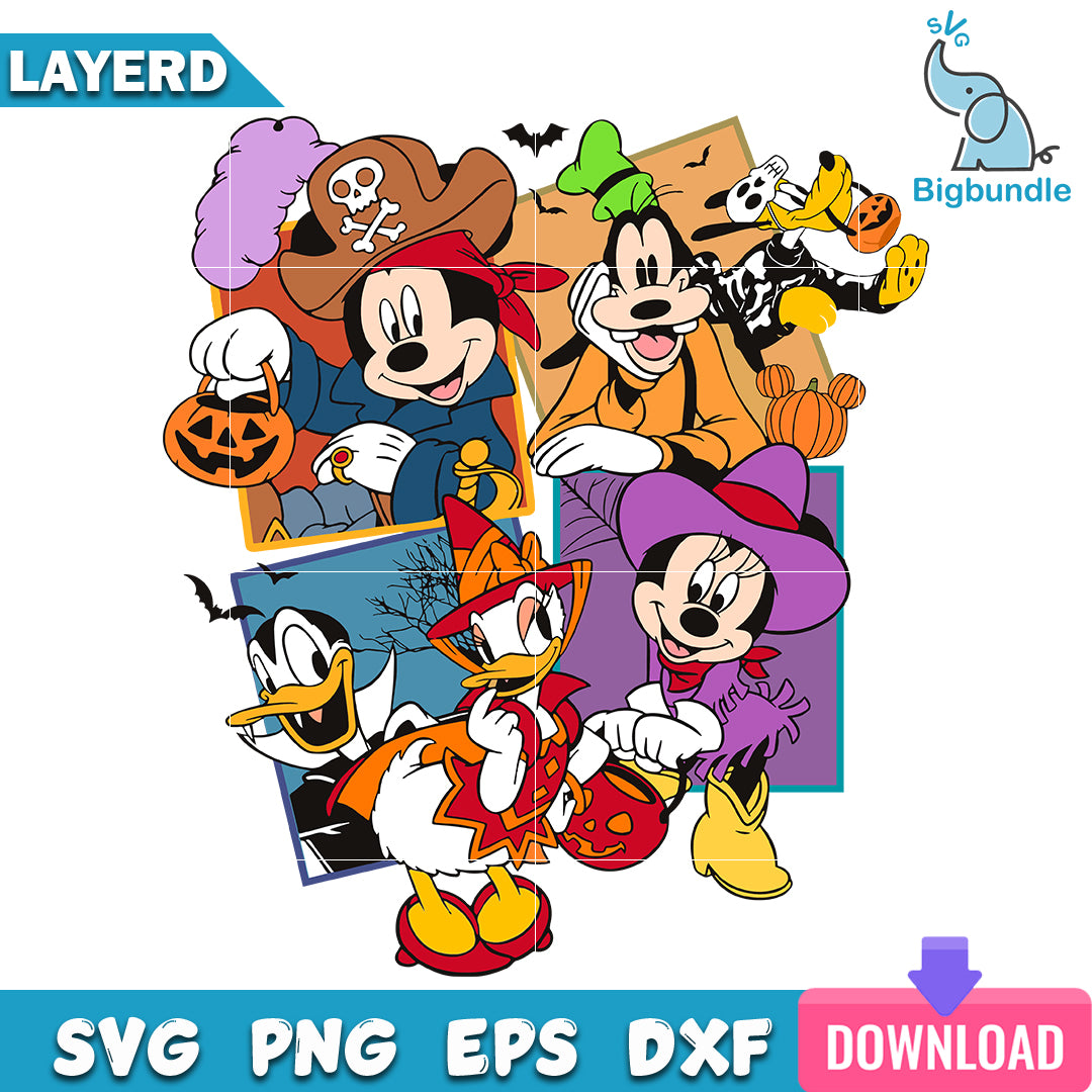 Mickey mouse and friends halloween, halloween png, dxf, svg, eps, Instant download.