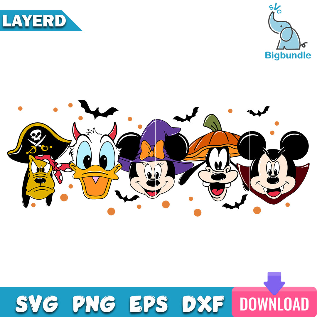 Mickey mouse and friends halloween, halloween png, dxf, svg, eps, Digital download.