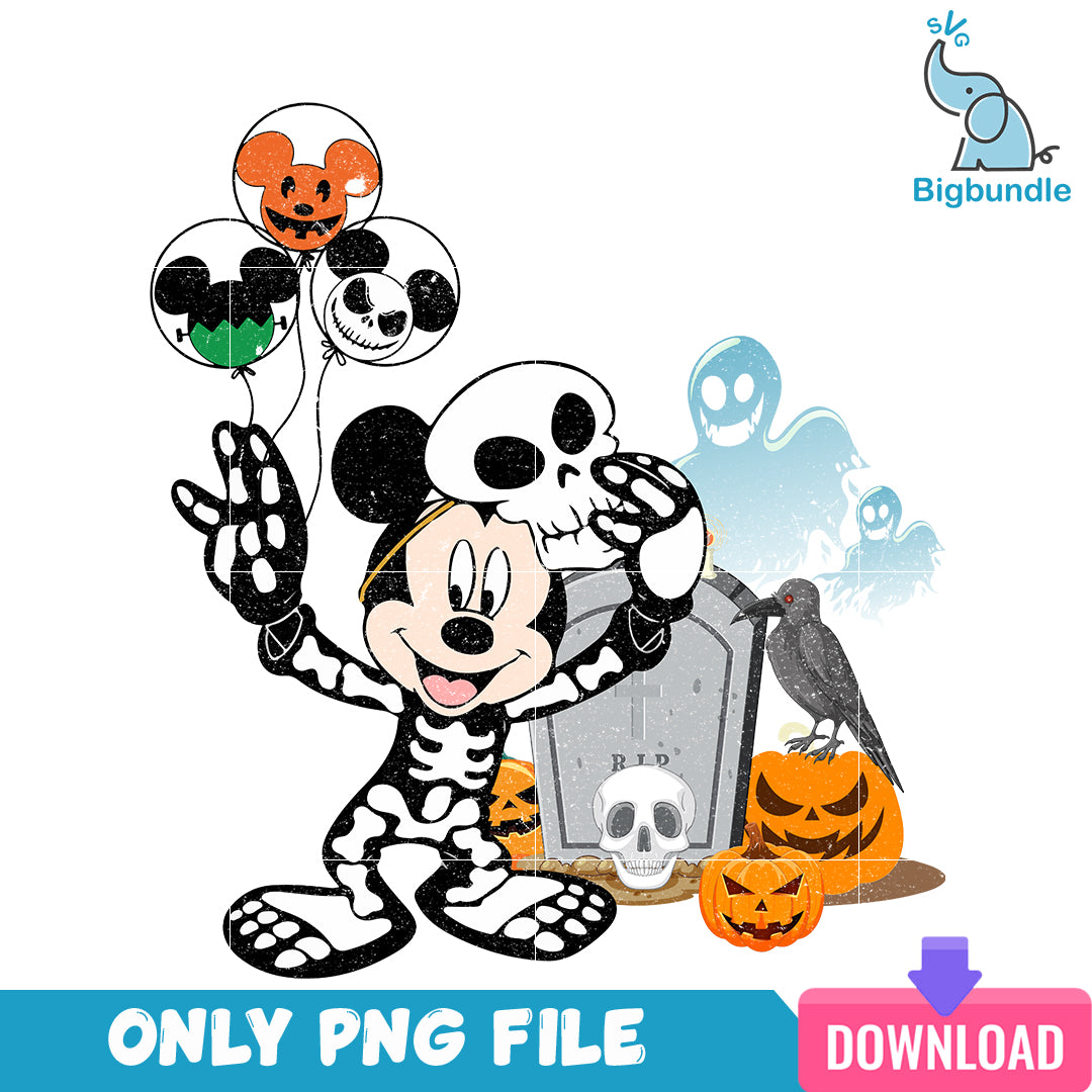 Mickey mouse skeleton halloween, halloween png, Digital download.