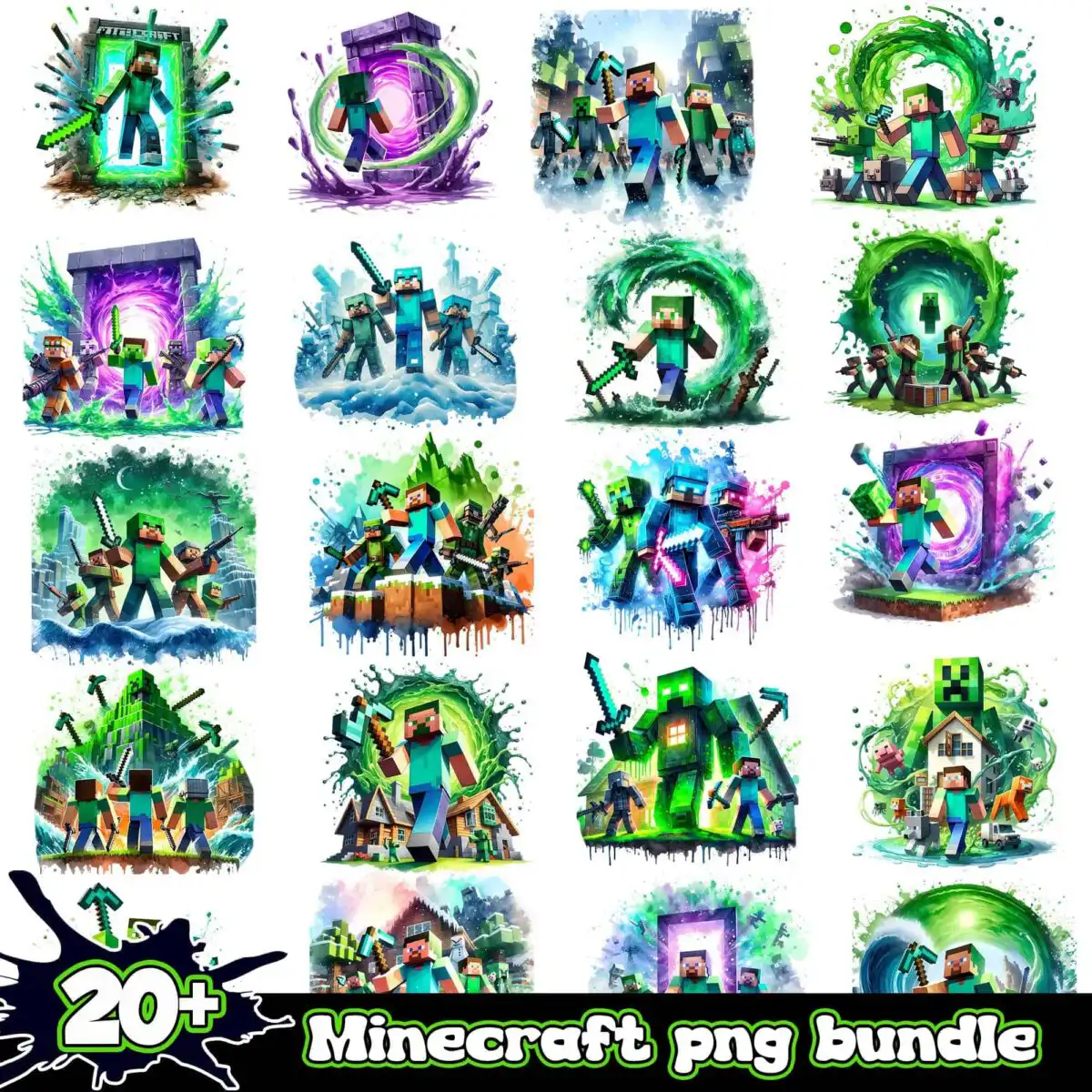 minecraftpngbundle.jpg Minecraft Splash and Watercolor png bundle