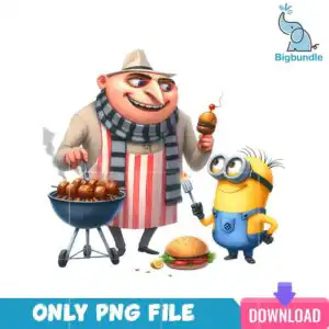 minions_12.png Gru and Minions barbecue cartoon with kettle grill and meat skewers