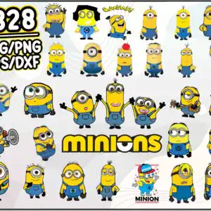Minion clip art preview showing yellow characters with goggles and blue overalls