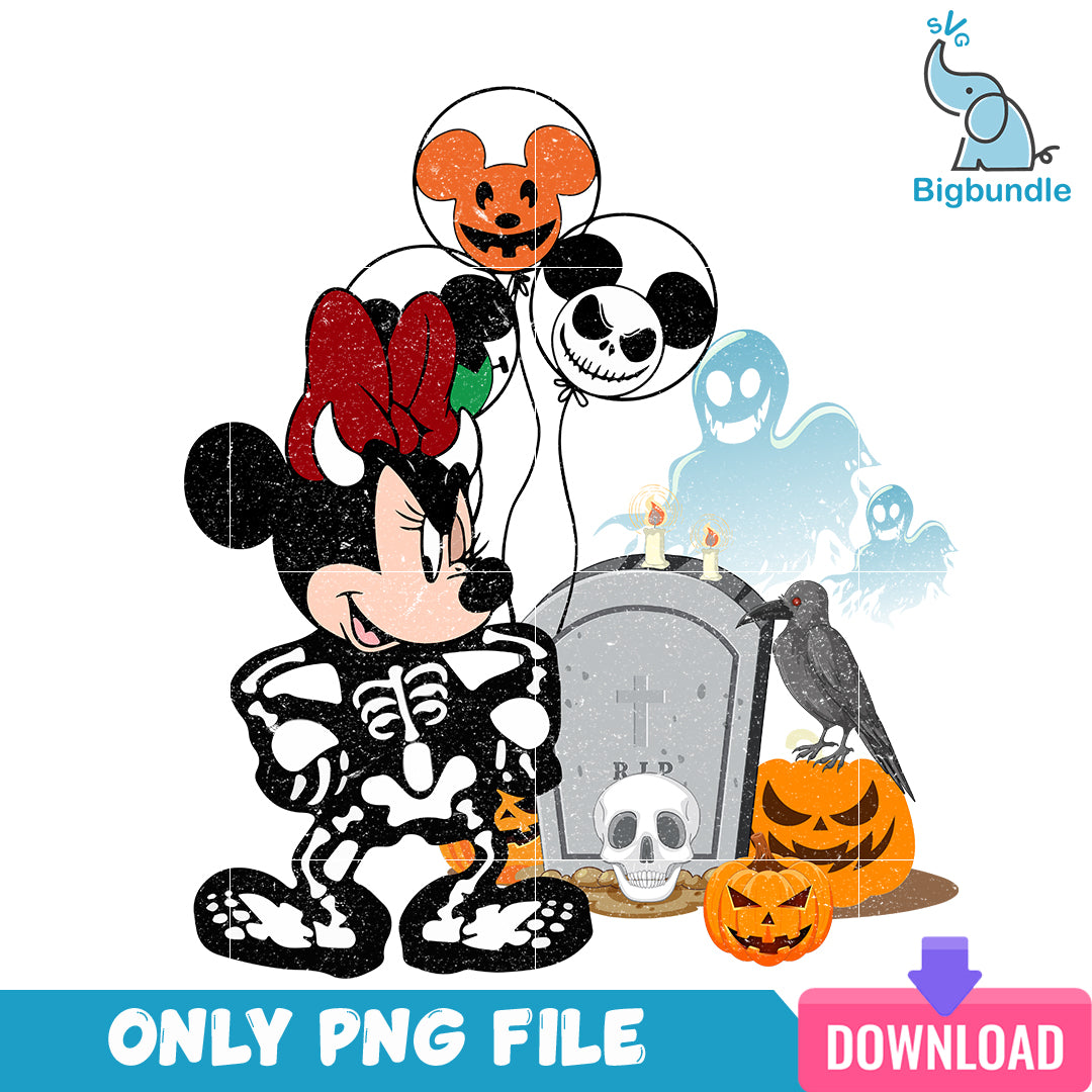 Minnie mouse skeleton halloween, halloween png, Digital download.