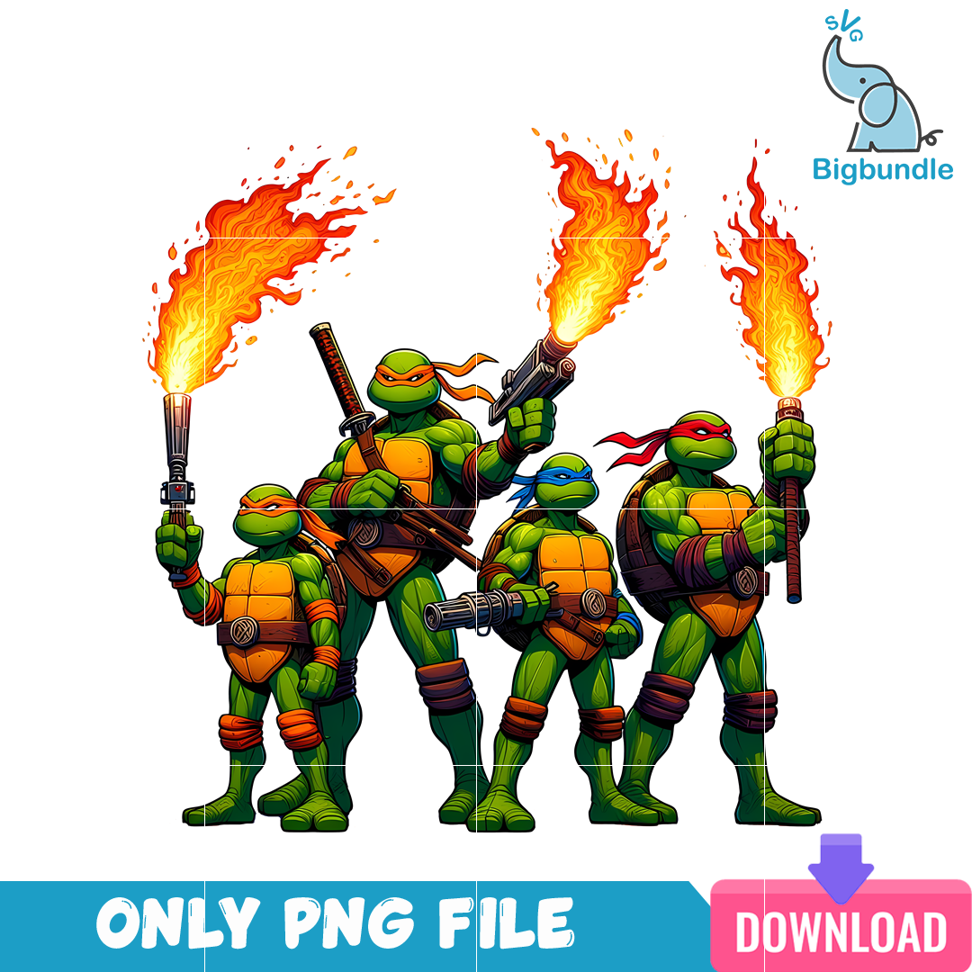 Ninja Turtle Fire Action Cartoon PNG