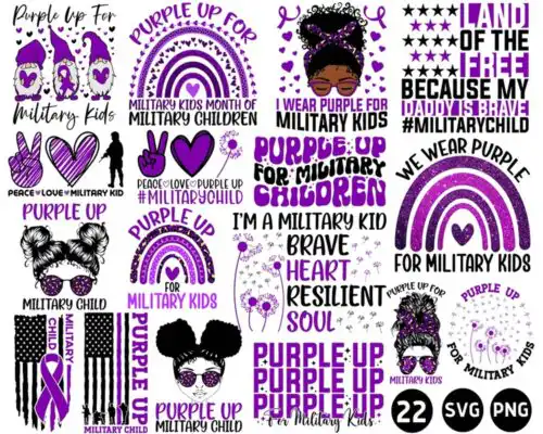 Purple Up Military Child Svg Png Bundle, Month of the Military Child Svg, Military Kids Png