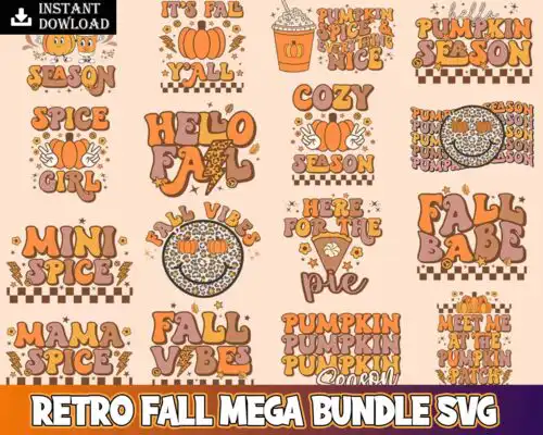 Retro Fall bundle, Autumn digital bundle, Retro Designs bundle in SVG formats, Digital files