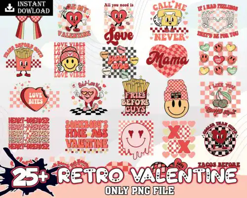 25+ Retro Valentines Day bundle, Valentine sublimation PNG, Digital Design Download