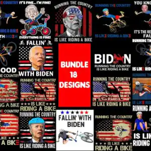 runningthecountry.jpg Political satire graphic of Joe Biden falling off bicycle with distressed American flag background