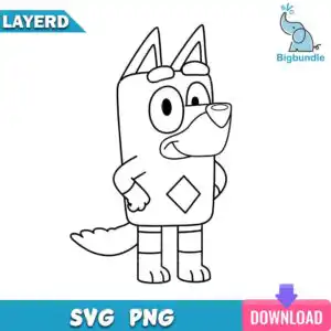Line art outline of cartoon dog standing with hands on hips with diamond on chest