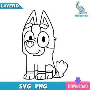 Sitting cartoon puppy dog outline with pointed ears and fluffy tail