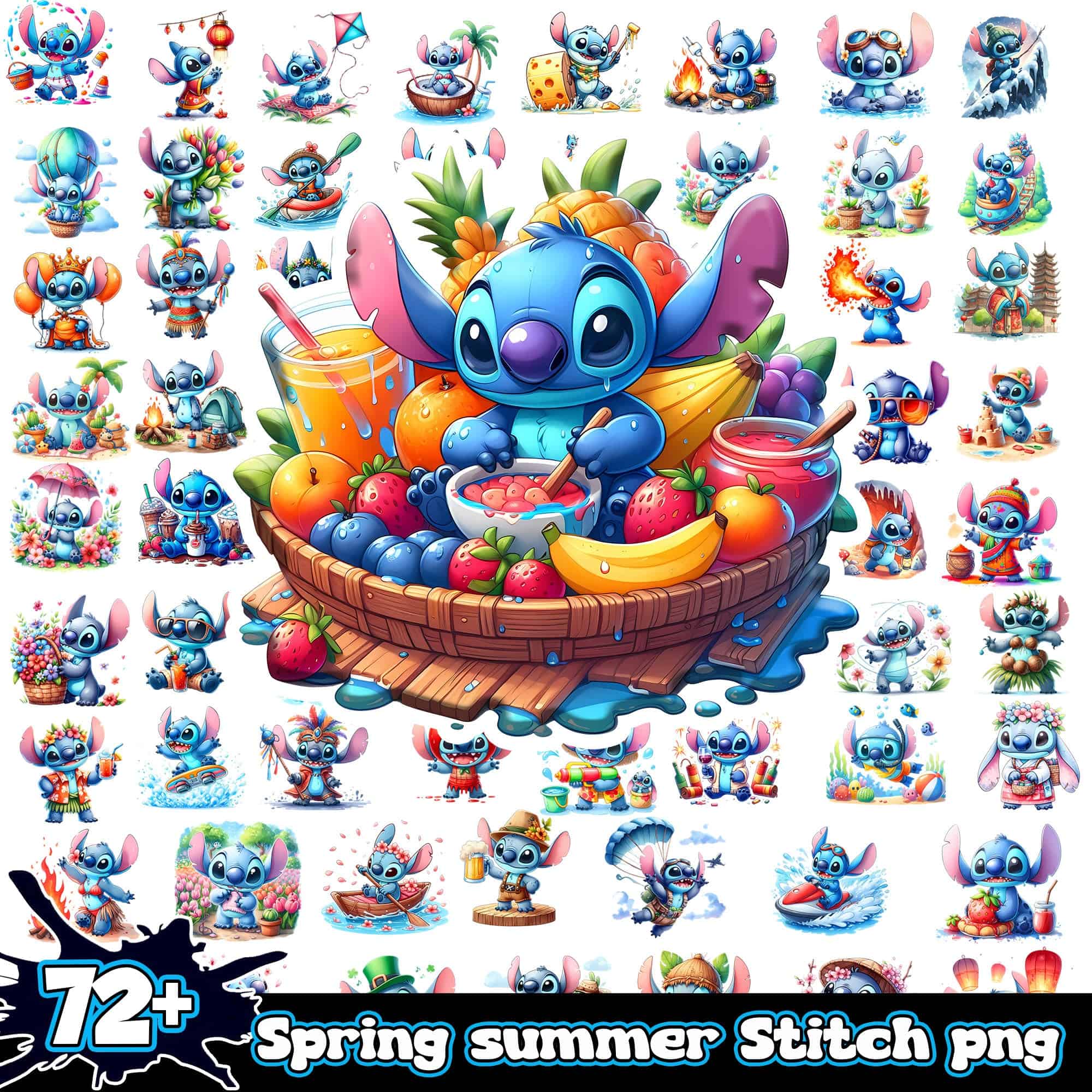 Stitch Welcome Spring Spring Summer Stitch Watercolor Png Bundle - BigBundleSVG