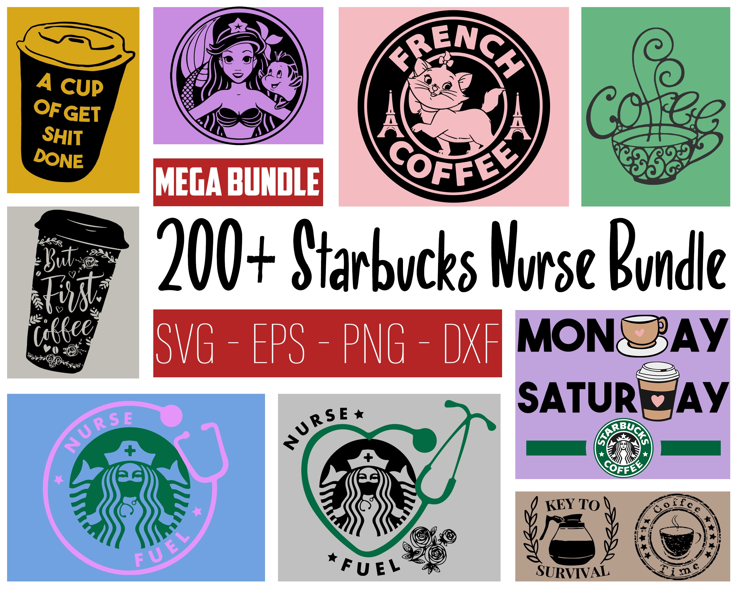 200+ Starbucks Wrap nurse SVG Bundle 5.0 Digital Dowload