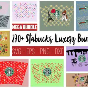 Starbucks-inspired luxury cold cup wrap bundle preview with monogram patterns and fashion graphics