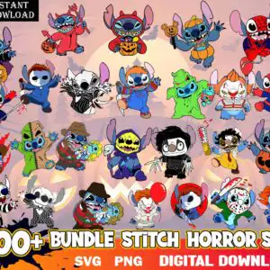 Collage of small blue alien creatures in horror costumes with pumpkins and balloons for Halloween