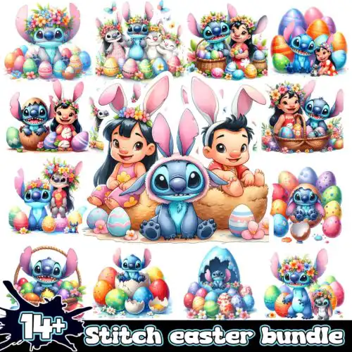 Stitch easter cartoon png bundle