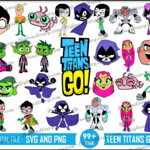 Chibi Teen Titans Go characters Robin, Raven, Starfire, Beast Boy and Cyborg collage preview